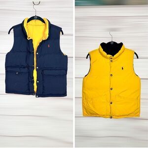 Polo Ralph Lauren Down Puffer Vest Reversible Blue Yellow Pockets size M (10-12)